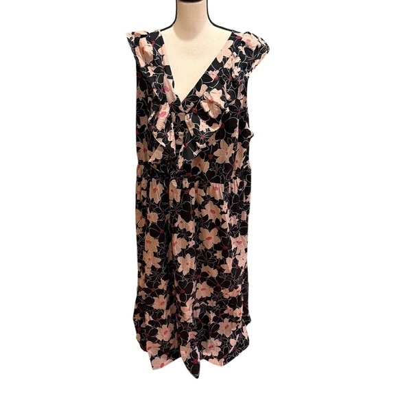 Who What Wear Womens 3X Floral Ruffle Tiered Maxi Dress Black Pink V Neck - Picture 3 of 14